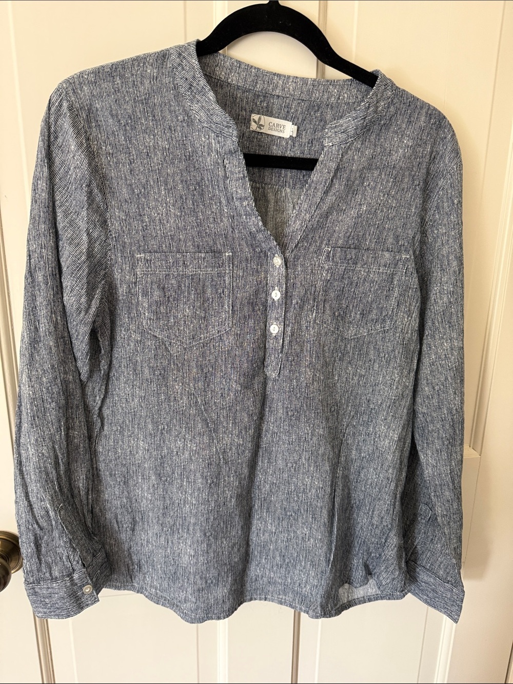 Carve Designs Heathered Slate Blue Henley Shirt